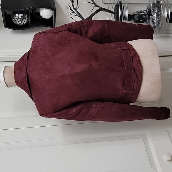 LC Lauren Conrad Runway Collection, Size 6 Burgundy Moto Jacket, Faux Suede - Picture 3 of 14